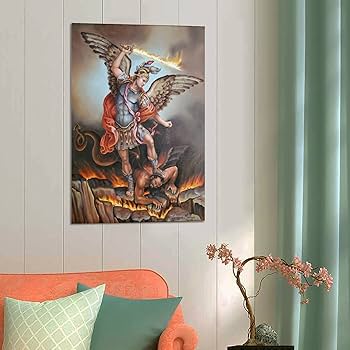ZTJ Archangel Michael Conquering Satan Canvas Wall Art